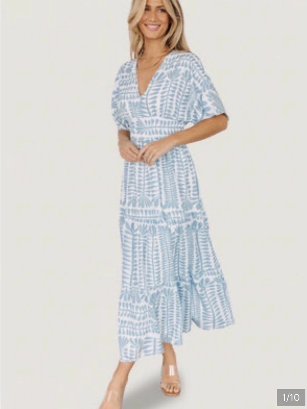 Baltic Born Light Blue Printed V-Neck Maxi Dress